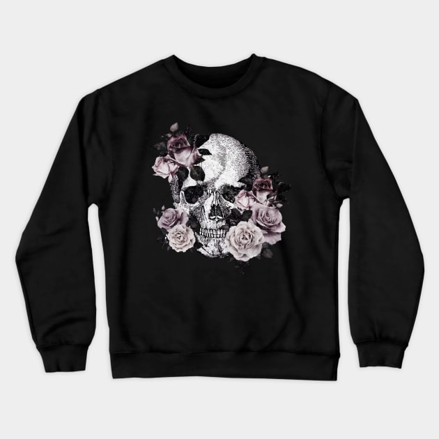 Tribe skull art design with roses Crewneck Sweatshirt by Collagedream